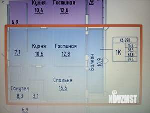 1-к квартира, вторичка, 62м2, 7/15 этаж