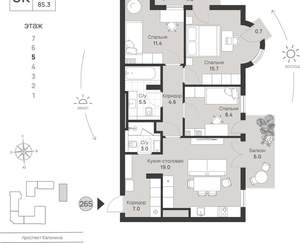 3-к квартира, вторичка, 85м2, 5/7 этаж