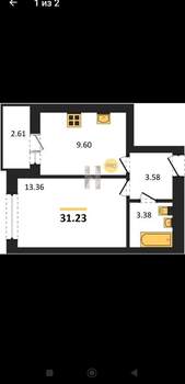 1-к квартира, вторичка, 31м2, 5/9 этаж