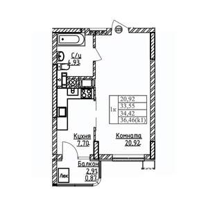 1-к квартира, вторичка, 34м2, 8/9 этаж