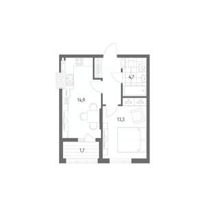 1-к квартира, строящийся дом, 40м2, 3/8 этаж