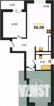 2-к квартира, вторичка, 56м2, 6/9 этаж