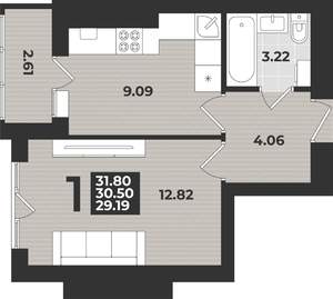 1-к квартира, вторичка, 32м2, 9/9 этаж