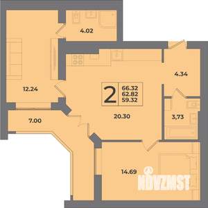 2-к квартира, вторичка, 66м2, 3/8 этаж