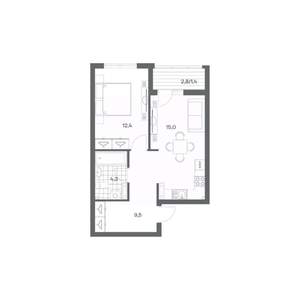 1-к квартира, строящийся дом, 43м2, 8/18 этаж