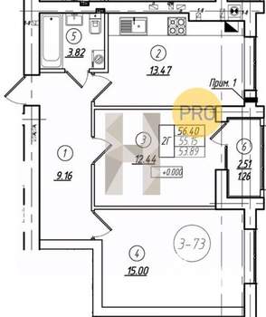 2-к квартира, вторичка, 55м2, 1/8 этаж