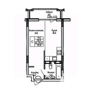 Студия квартира, вторичка, 31м2, 4/9 этаж