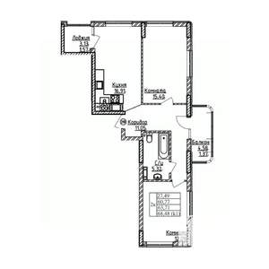 2-к квартира, вторичка, 64м2, 7/9 этаж