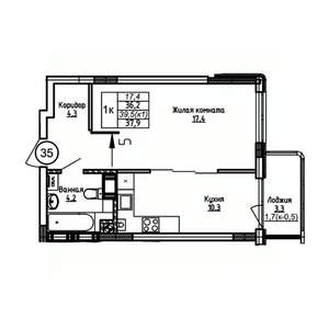 1-к квартира, вторичка, 38м2, 3/9 этаж