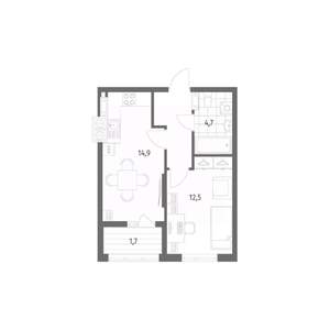 1-к квартира, строящийся дом, 39м2, 4/8 этаж