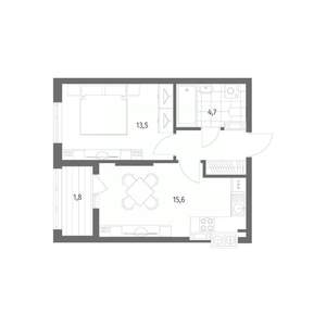 1-к квартира, строящийся дом, 40м2, 3/8 этаж