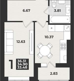 1-к квартира, вторичка, 36м2, 7/9 этаж