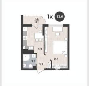 1-к квартира, вторичка, 34м2, 4/9 этаж