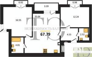 2-к квартира, вторичка, 68м2, 9/9 этаж