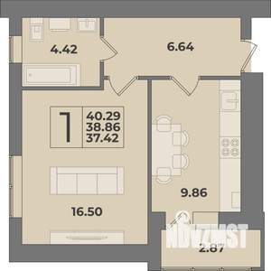 1-к квартира, строящийся дом, 40м2, 1/9 этаж