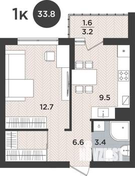 1-к квартира, вторичка, 34м2, 1/9 этаж
