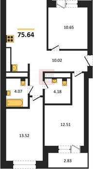 3-к квартира, сданный дом, 76м2, 1/9 этаж