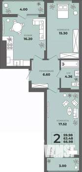 2-к квартира, вторичка, 63м2, 2/8 этаж