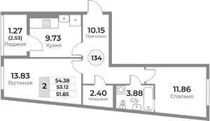 2-к квартира, вторичка, 53м2, 8/10 этаж