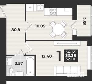 1-к квартира, вторичка, 35м2, 7/9 этаж
