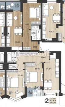 2-к квартира, вторичка, 56м2, 3/16 этаж