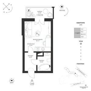 Студия квартира, вторичка, 32м2, 7/7 этаж