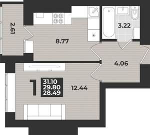 1-к квартира, вторичка, 31м2, 2/9 этаж