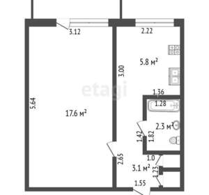 1-к квартира, вторичка, 31м2, 2/5 этаж