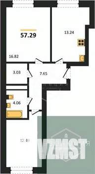 2-к квартира, вторичка, 57м2, 1/9 этаж