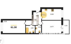 2-к квартира, вторичка, 62м2, 2/9 этаж