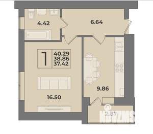 1-к квартира, вторичка, 42м2, 8/9 этаж