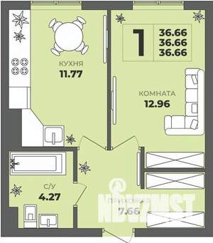 1-к квартира, строящийся дом, 37м2, 1/8 этаж