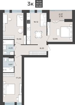 3-к квартира, строящийся дом, 80м2, 1/10 этаж