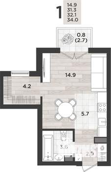 1-к квартира, вторичка, 32м2, 8/12 этаж