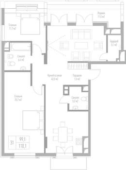 2-к квартира, вторичка, 110м2, 8/8 этаж