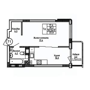 1-к квартира, вторичка, 38м2, 2/9 этаж