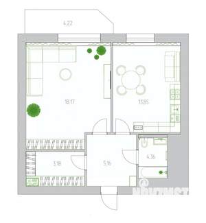 1-к квартира, вторичка, 45м2, 6/12 этаж
