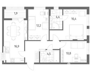 3-к квартира, вторичка, 76м2, 6/8 этаж