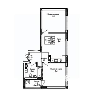 2-к квартира, вторичка, 57м2, 7/9 этаж