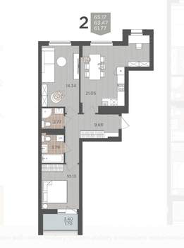 2-к квартира, вторичка, 64м2, 4/9 этаж