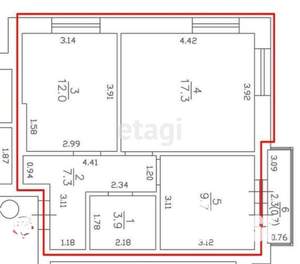 2-к квартира, вторичка, 50м2, 1/4 этаж