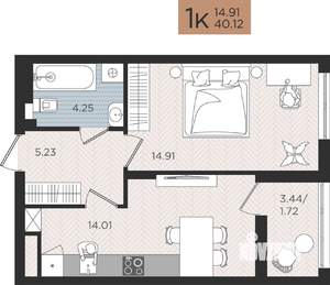 1-к квартира, вторичка, 40м2, 3/10 этаж