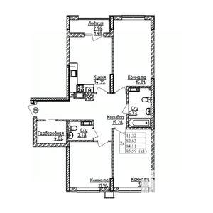 3-к квартира, строящийся дом, 84м2, 9/9 этаж