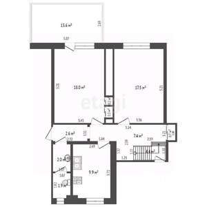 2-к квартира, вторичка, 66м2, 3/3 этаж