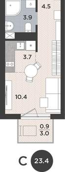 Студия квартира, вторичка, 23м2, 9/9 этаж