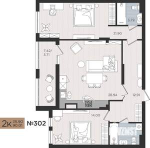 2-к квартира, вторичка, 90м2, 4/10 этаж