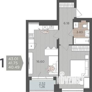 1-к квартира, вторичка, 42м2, 5/9 этаж