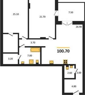 2-к квартира, вторичка, 101м2, 9/13 этаж