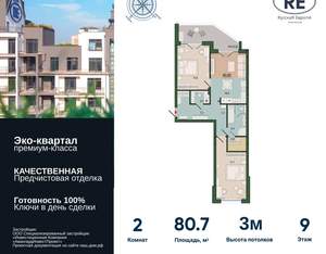 2-к квартира, вторичка, 81м2, 9/14 этаж