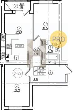 2-к квартира, вторичка, 65м2, 1/8 этаж